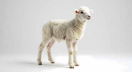 Obraz premium Adorable Lamb: White Sheep, Fluffy Wool, Farm Animal