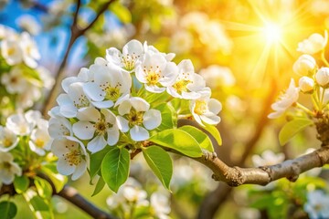 Obraz premium Spring Pear Tree Blossom Photography: Pictures of Blooming Pear Trees, Orchard in Spring, White Pear Blossoms, Springtime Nature