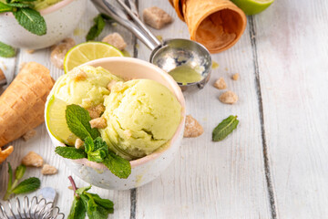 Tasty aromatic mojito or key lime pie ice cream