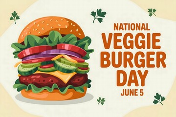 Illustration for national veggie burger day featuring a delicious looking veggie burger