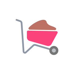 Stylized digital representation of a vibrant pink wheelbarrow illustration