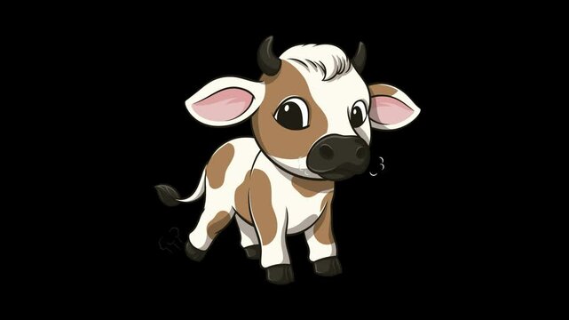brown and white striped cute cow with horns, snorting and pawing the ground in mp4 format for your video footage, animations and moving illustrations
