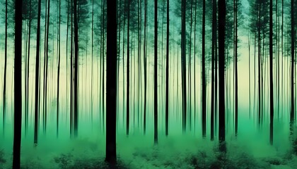 Obraz premium Enigmatic Green Forest Misty Pines and Serene Atmosphere