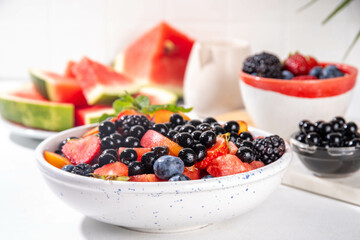 Summer fruit berry salad with tapioca pearls