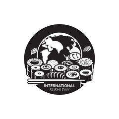 International Sushi Day Silhouette Vector Illustration, Solid White Background.