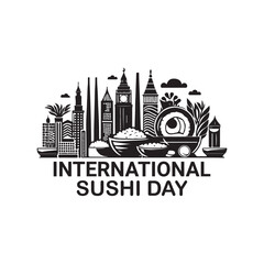 Obraz premium International Sushi Day Silhouette Vector Illustration, Solid White Background.