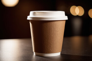 A single coffee cup sits on top of a wooden table, great for adding warmth to your interior shots or commercial scenes