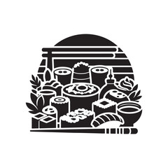 International Sushi Day Silhouette Vector Illustration, Solid White Background.