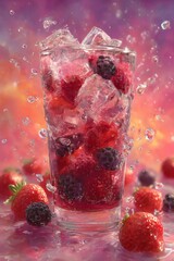 Refreshing Berry Cocktail with Ice in Tall Glass