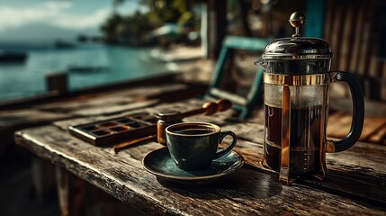 Tropical Beach Cafe Coffee French Press.