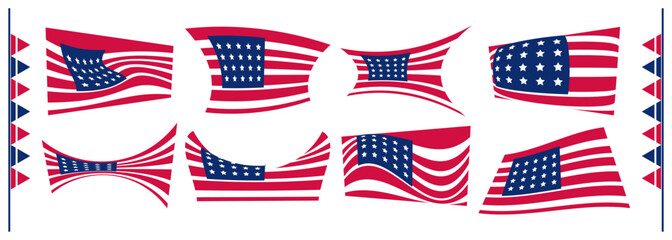 curved united states flag, wavy flag design 