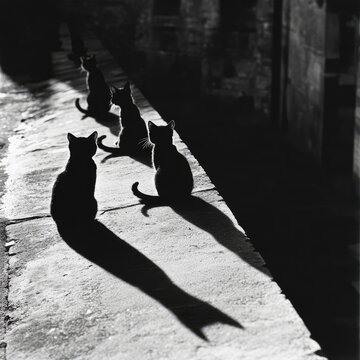Fototapeta Elegant black cats and their shadows.