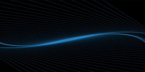 Abstract glowing wave lines on dark blue background. Dynamic wave pattern. Modern flowing wavy lines. Futuristic technology concept. Suit for banner, poster, cover, brochure, flyer, website