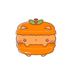Persimmon Cat Macaron – Cute Kawaii Autumn Dessert Character