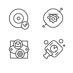 Simple black and white silhouette icons representing various business and technology concepts
