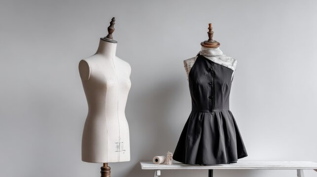 Fashion design concepts: classic mannequin and chic outfit for sewing