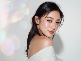 艶肌が美しい若い女性のポートレート（白背景）