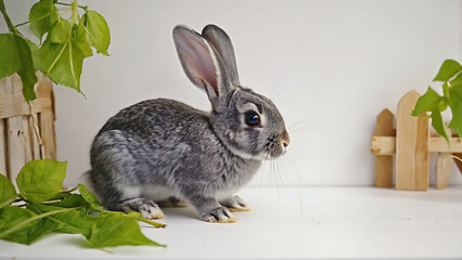 Fototapeta premium Grey rabbit on white background