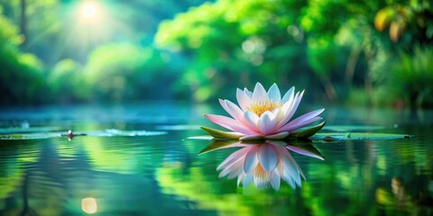 Azure water surface reflection, surrounded by lush greenery