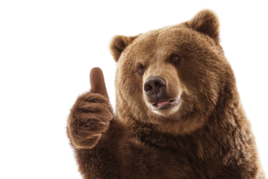 Brown bear giving thumbs up on a transparent background vector Concept of approval, success, and positive feedback