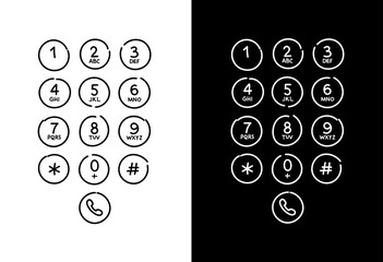 Doodle phone screen numbers interface. Doodle call button. Mobile phone numbers panel illustration