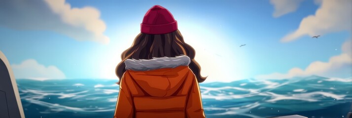Woman Contemplating a Winter Seascape