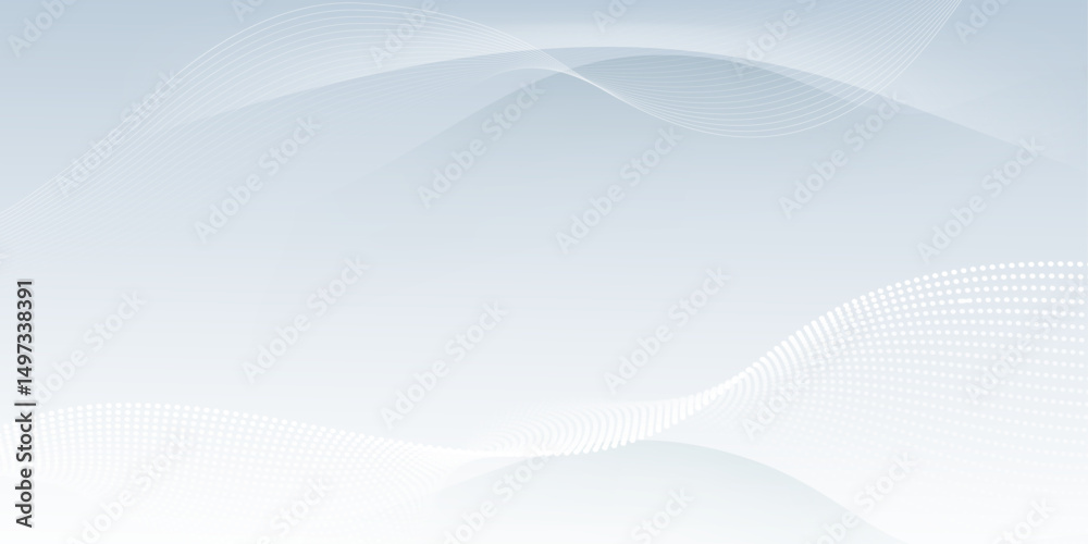 Poster Vector abstract wave line pattern and dot line particle on white, gray color background. Modern graphic design. Flowing halftone, gradient curve shape for data futuristic, technology background