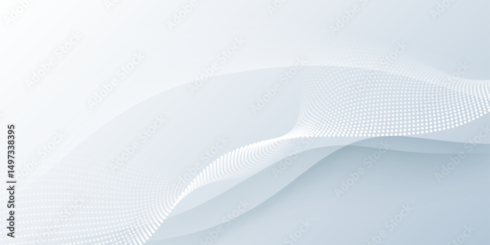 Poster Vector abstract wave line pattern and dot line particle on white, gray color background. Modern graphic design. Flowing halftone, gradient curve shape for data futuristic, technology background