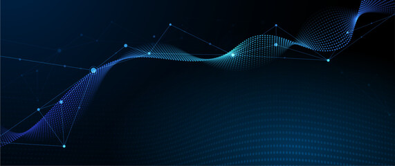 Abstract internet network connection design for web site. Digital data, communication, science and futuristic concept. Vector molecule, Network Connected lines with dots, technology on blue background