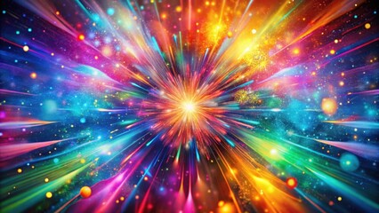 Vibrant particles exploding in a kaleidoscope of colors against a swirling abstract background, explosion, intense