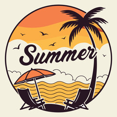Summertime vintage beach design Hand drawing 