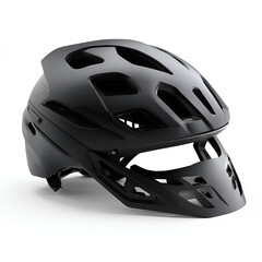 Matte black bicycle helmet presented in a modern 3D render on a clean white backdrop offers safety.