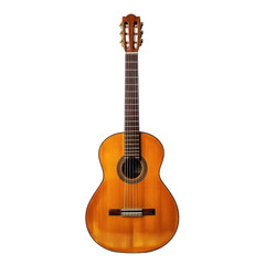 Obraz premium A classic acoustic guitar standing upright against, A classic acoustic guitar is positioned upright against, isolated on transparent background