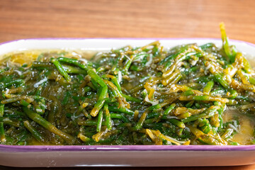 Salad made from Salicornia europaea with olive oil, garlic, lemon and salt. (queller, zeekraal,...
