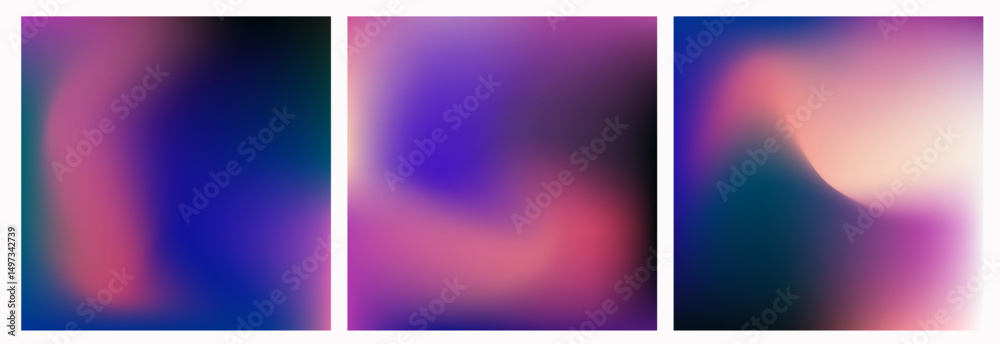 Poster Vibrant abstract vector background in modern gradient style, featuring smooth color transitions in purple, blue, orange, and pink hues. This colorful blend matches the current digital art trends.