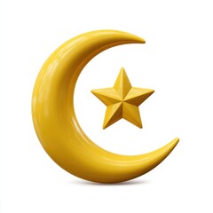 Crescent moon and star on white background