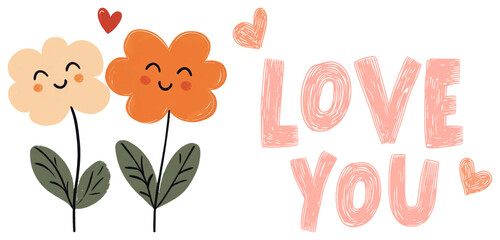 PNG Cute floral love illustration, element set on transparent background