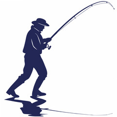 Naklejka premium Silhouette of a fisherman casting his line in the water suitable for outdoor and leisure design projects