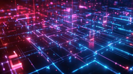 Quantum network detail with neon lighting gaming futuristic depth, background wallpaper AI generated image