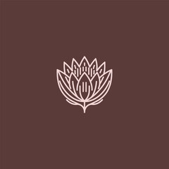 Protea flower logo in simple and minimalist line art style.