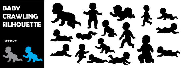 Baby Crawling Cute Silhouette Vector Set