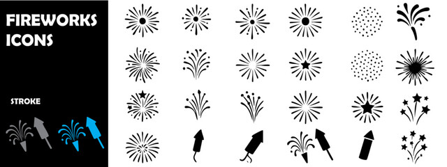 Fireworks Icons Vector Set – Celebration and Festival Symbols