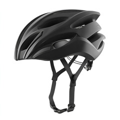 A modern bicycle helmet in matte black is rendered on a white background for commercial use.