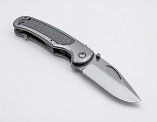 A sharp, stylish folding knife rests elegantly on a plain background, showcasing its sleek features.