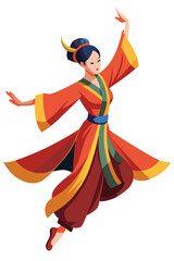 Traditional dancer performing dynamic move in vibrant costume  