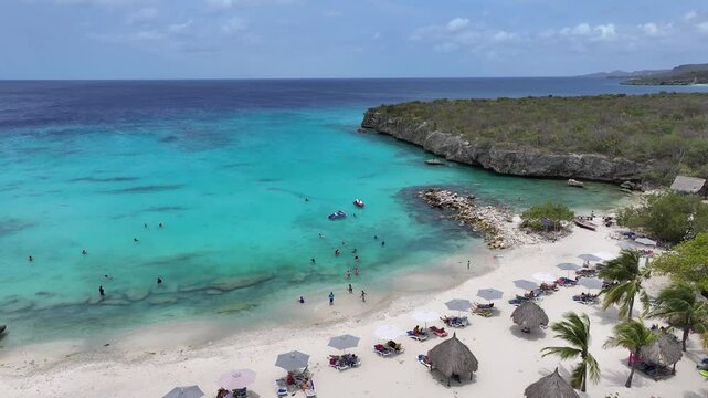 Daaibooi Beach In Willemstad Netherlands Curacao. Bird Eye View Of A Amazing Coastal Beach In The Summer Holiday. Island Life Skyline Heaven Beauty. Heaven Waterfront Shore. Willemstad Netherlands.