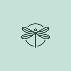 Dragonfly logo in elegant and minimalist line art style.
