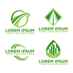 Green Eco Road and Building Logo Design Collection for Sustainable Business and Environmental Branding