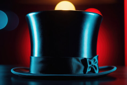 A formal accessory featuring a black top hat with a decorative bow, suitable for use in images related to fashion, elegance, and formal events