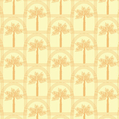 Mobile Summer  seamless pattern tropical  palm tree with in arch modern vector summer  geometric print for wallpaper, textile design , repeat background .